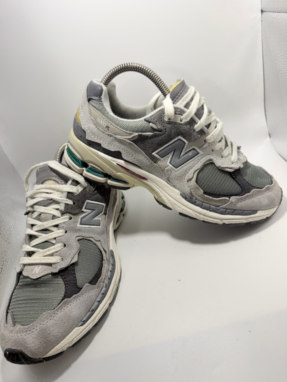New Balance 2002R Gray Suede Mesh Runner with Teal and Yellow Accents